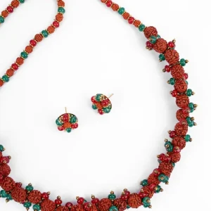 Simulated Ruby and Emerald Necklace Set - Long